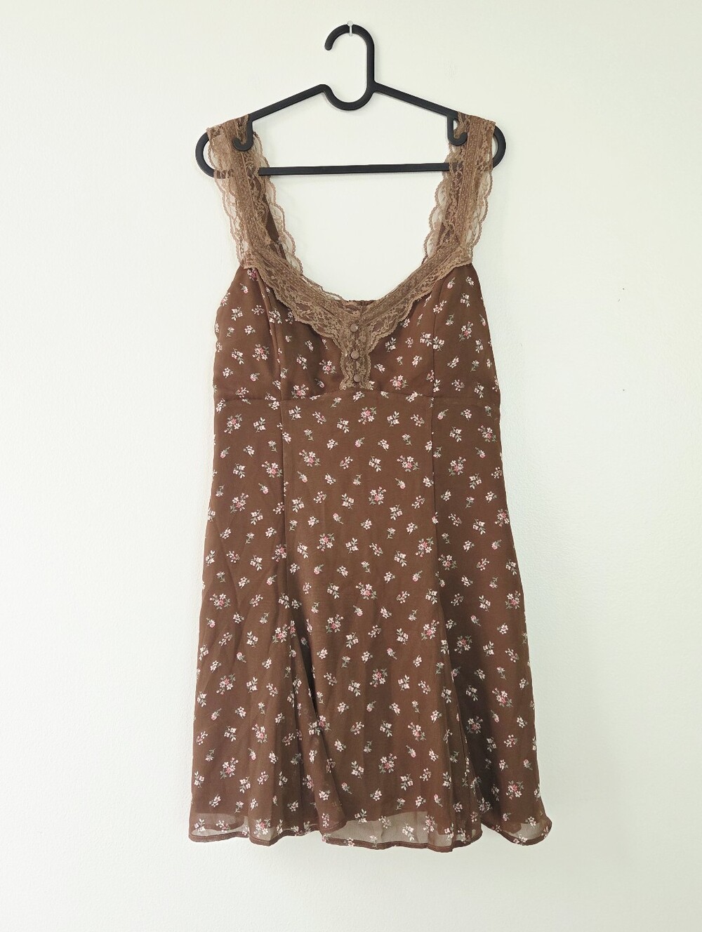 Abercrombie & Fitch Lace-Trim Button-Front Mini Dress Brown Size Large Romantic - Picture 4 of 8